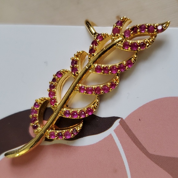 22K Gold Over Ruby Earrings With Side Ear Clip Hooks - Picture 4 of 5